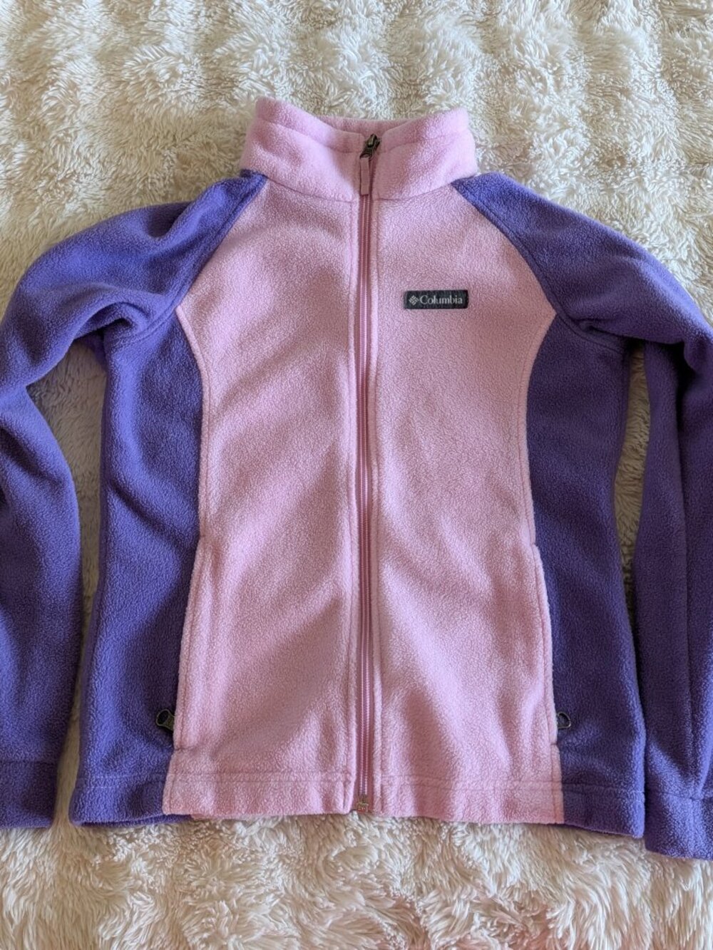 Columbia Girls Benton Springs Fleece Jacket M 10/12 Pink Purple Full Zip